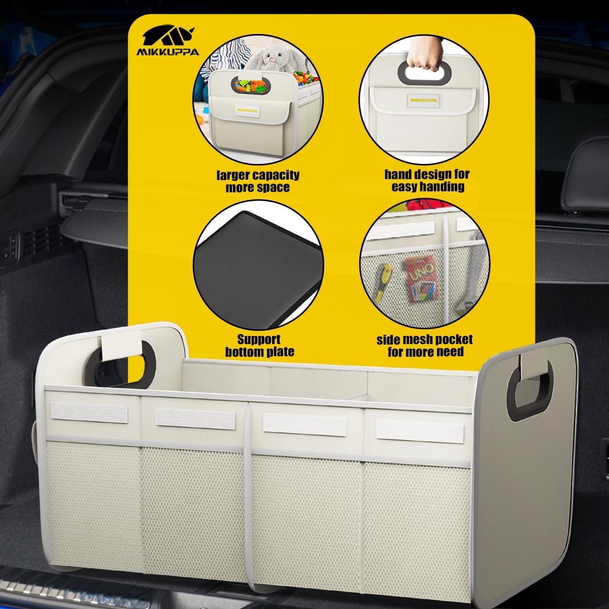 MIKKUPPA Car Trunk Organizer - 70L Collapsible Trunk Organizer for Groceries, Car Storage Organizers for SUV Auto Truck Van with Non Slip Bottom (Black)