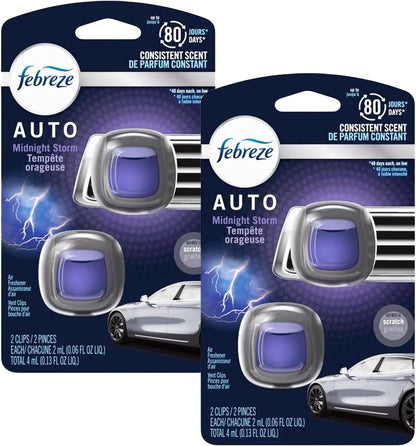 Febreze Car Air Freshener Vent Clip Platinum Ice Scent, .07 oz. Car Vent Clip, Pack of 4