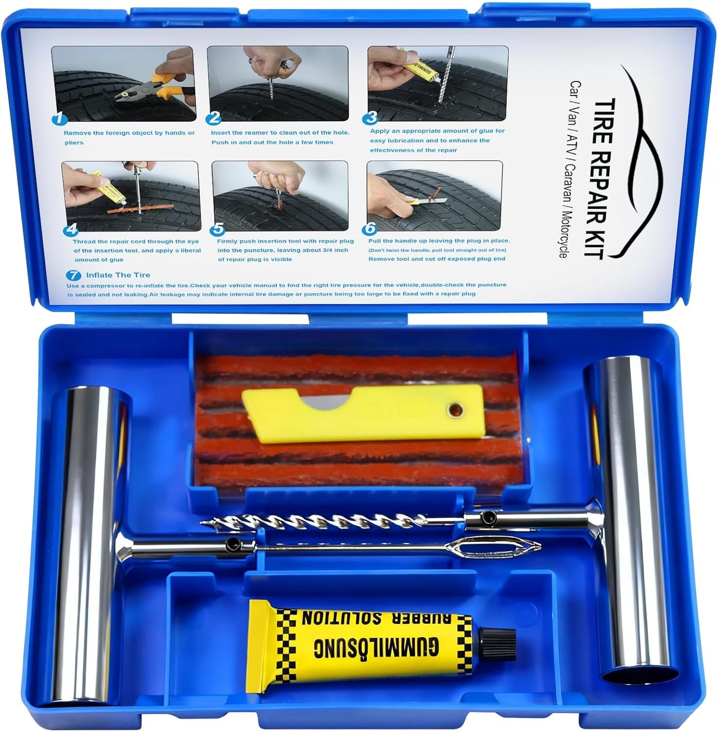 Tire Repair Kit with Plugs, Tire Plug Kit Heavy Duty Professional for Car, ATV, Motorcycle, Truck, Flat Tire Emergency Repair (Boxed Type - 16 PCs)
