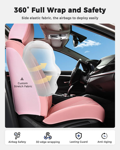 Huidasource Coffee Seat Covers Full Set, Universal Fit for Most Cars Trucks SUV, Full Coverage Leather Seat Cover, Airbag, Cupholder Compatible, Velcro Adjustable, Heaating/Cooling Function Retain