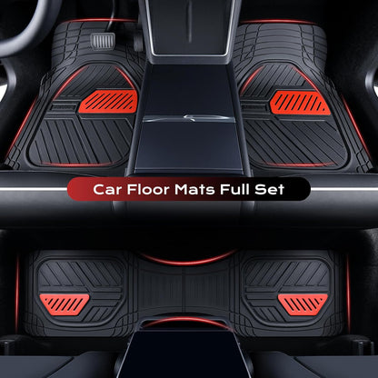 Coverado Car Floor Mats All Weather Waterproof Deep Dish Anti-Slip Car Mats Set, Heavy Duty Rubber Floor Mats for Cars, Universal Trim to Fit Automotive Floor Mats for Cars Trucks SUV, Black&Red
