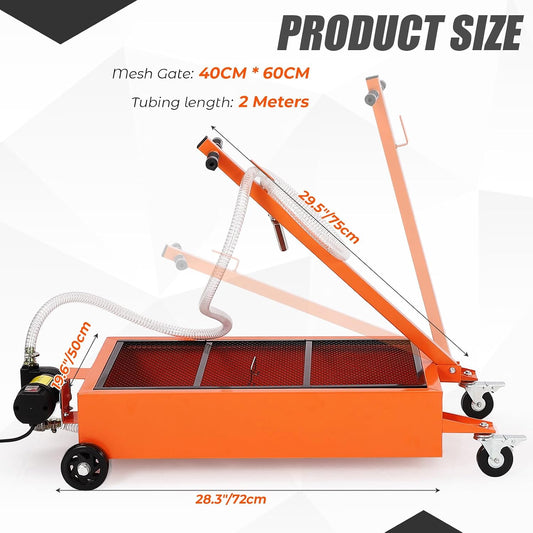20 Gallon Manual Oil Drain Pan,Low Profile Oil Drain Pan with 110V Electric Pump,76L Oil Change Pan with 8.2ft Hose & Folding Handle, Rolling Oil Drain Cart for Car, SUV, Trucks Oil Draining