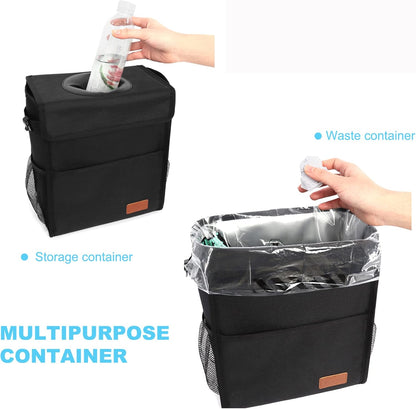 Femuar Leak Proof Car Trash Can with Lid - Waterproof Automotive Garbage Bin for SUVs, Collapsible and Portable Car Trash Bag, Black