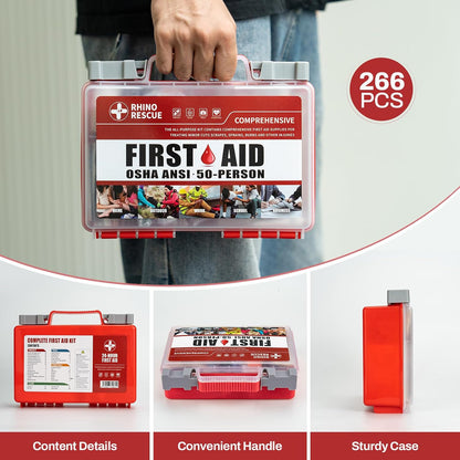 RHINO RESCUE 371 Pieces OSHA All-Purpose First Aid Kit, 100-Person Home & Office Professional Medical Supplies, Ideal for Emergency, School, Business