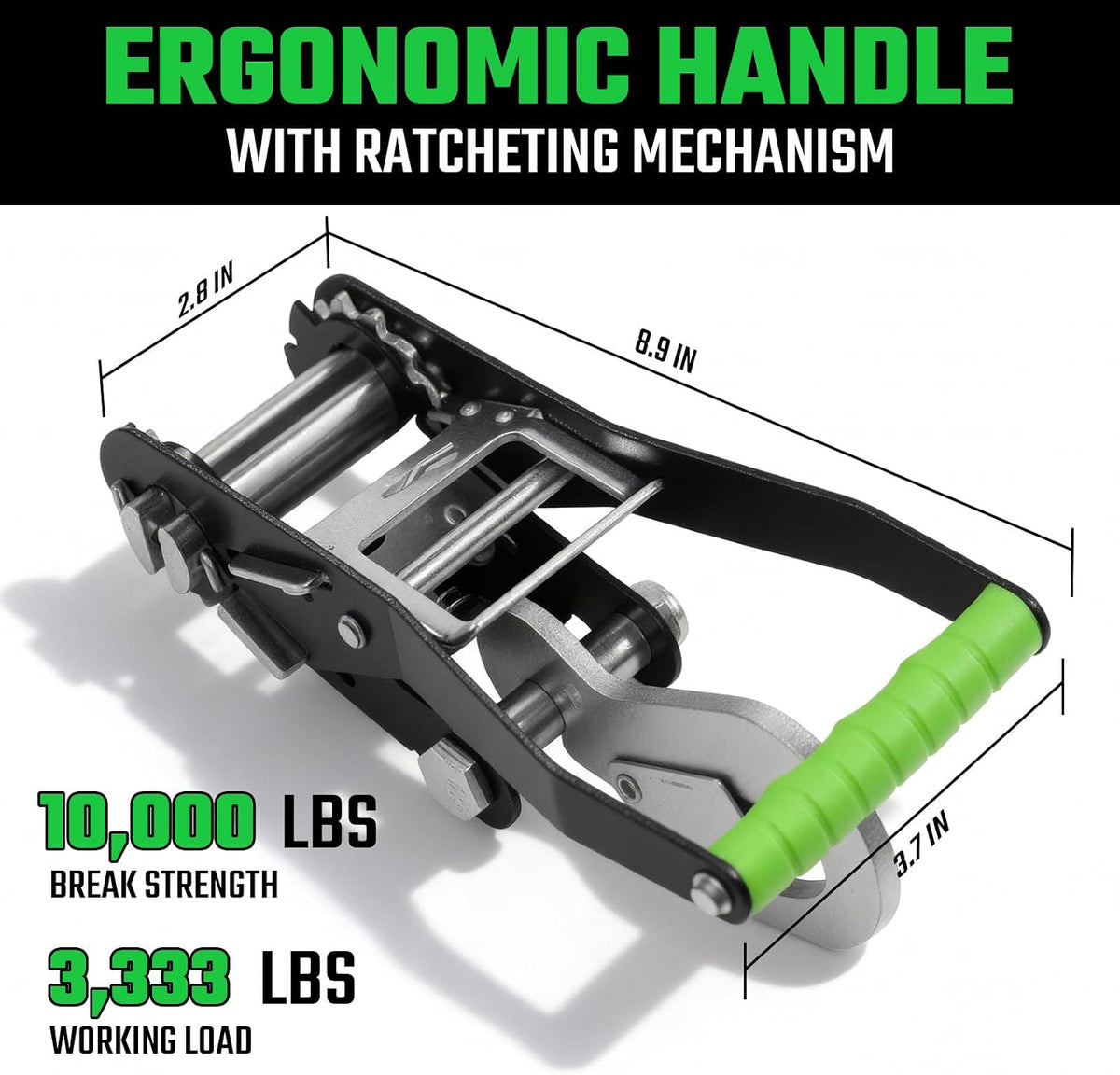 4 Pack Car Tie Down Straps for Trailers - 2" x 8' Heavy Duty Tire Straps with Snap Hooks - 10,000lbs Break Strength, Adjustable Lasso Style Wheel Straps for Hauling Cars, Truck, UTV(Green)