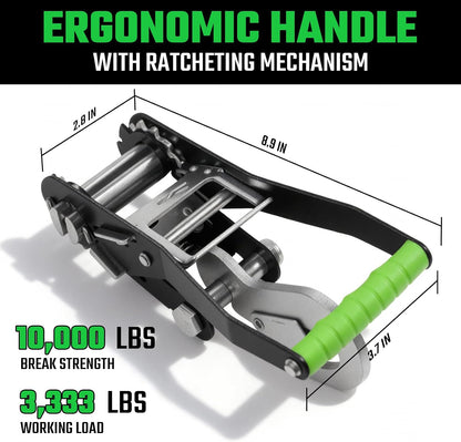 4 Pack Car Tie Down Straps for Trailers - 2" x 8' Heavy Duty Tire Straps with Snap Hooks - 10,000lbs Break Strength, Adjustable Lasso Style Wheel Straps for Hauling Cars, Truck, UTV(Green)