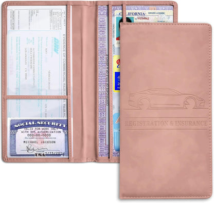 Car Registration and Insurance Holder, Registration and Insurance Card Holder, Auto Glove Box Organizer with Magnetic Shut, PU Leather Automobile Documents Wallet for Cards (Dark Green)