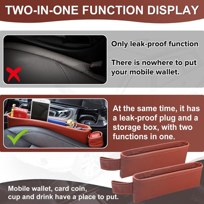 2 Pack Update Car Seat Gap Filler Organizer Leather Console Storage Box Front Side Pocket Seats Organizers Filler Interior Car Accessories for Phone Wallet Coin Key Sunglasses (Black)