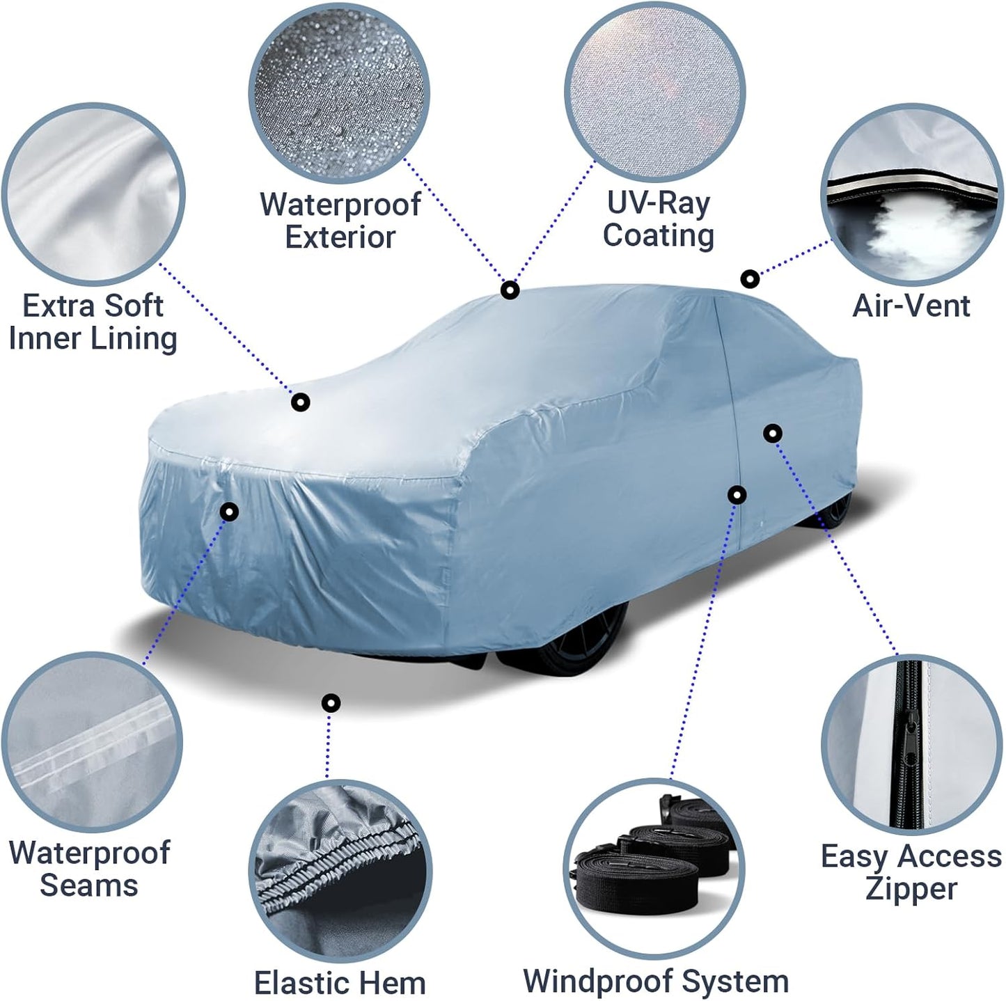 iCarCover 15-Layer Car Cover Waterproof All Weather | Premium Quality Car Covers for Automobiles, UV Protection, El Camino, Impala, Bel Air, Monte Carlo, Galaxie, Charger, Size C21 (See Size Chart) - Colors A