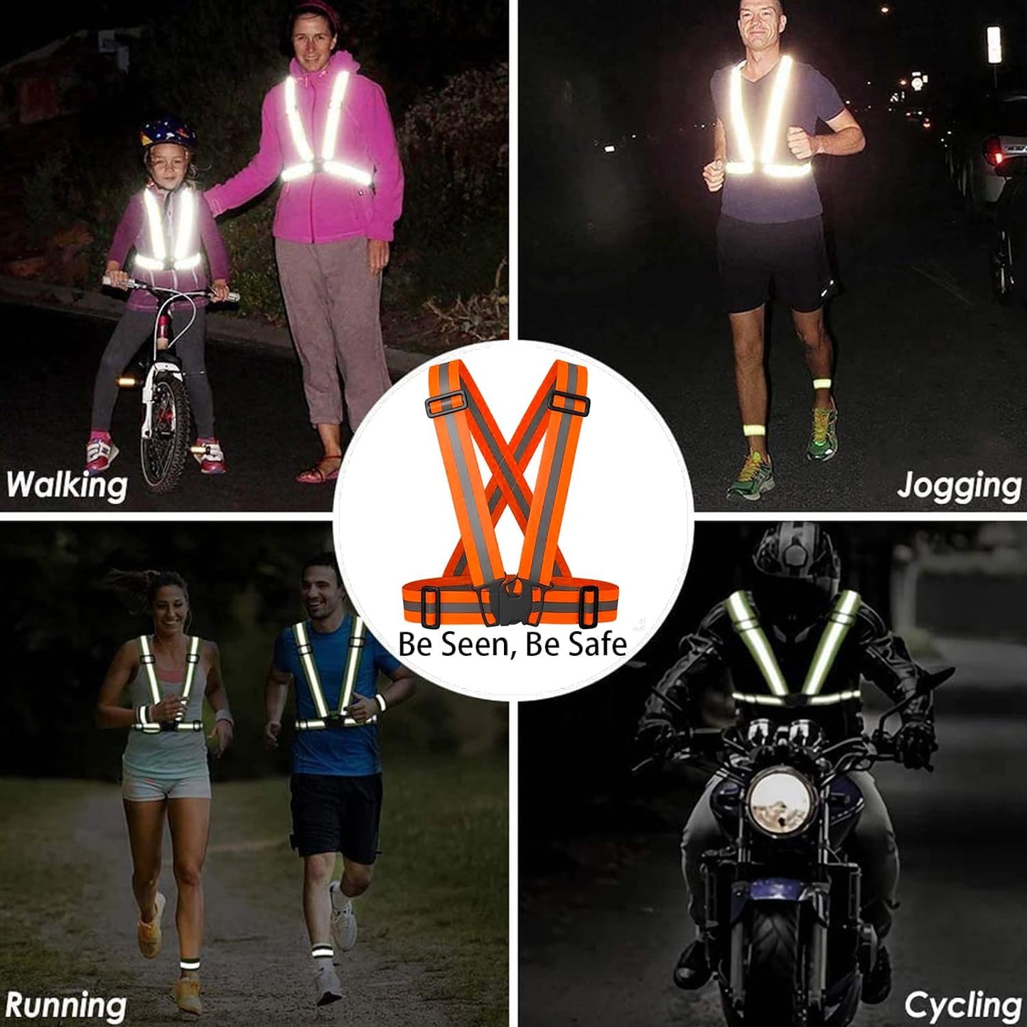 Reflective Safety Vest 2pcs - High Visibility Vest Adjustable Straps for Outdoor Jogging, Cycling, Walking and Riding