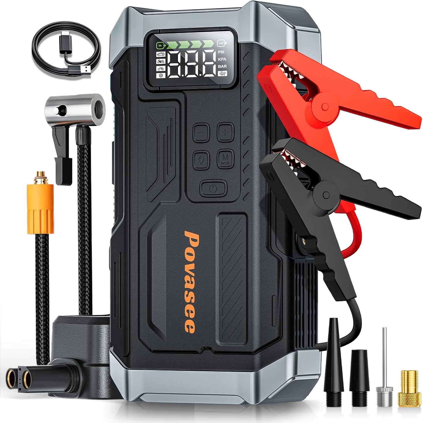 Povasee Jump Starter 5000A Car Jumper Starter, Model A30 12V Jump Box for Car Battery up to 10L Gas or 8L Diesel Engine Battery Jumper Starter Portable with Power Bank/Dual Output/LED Light