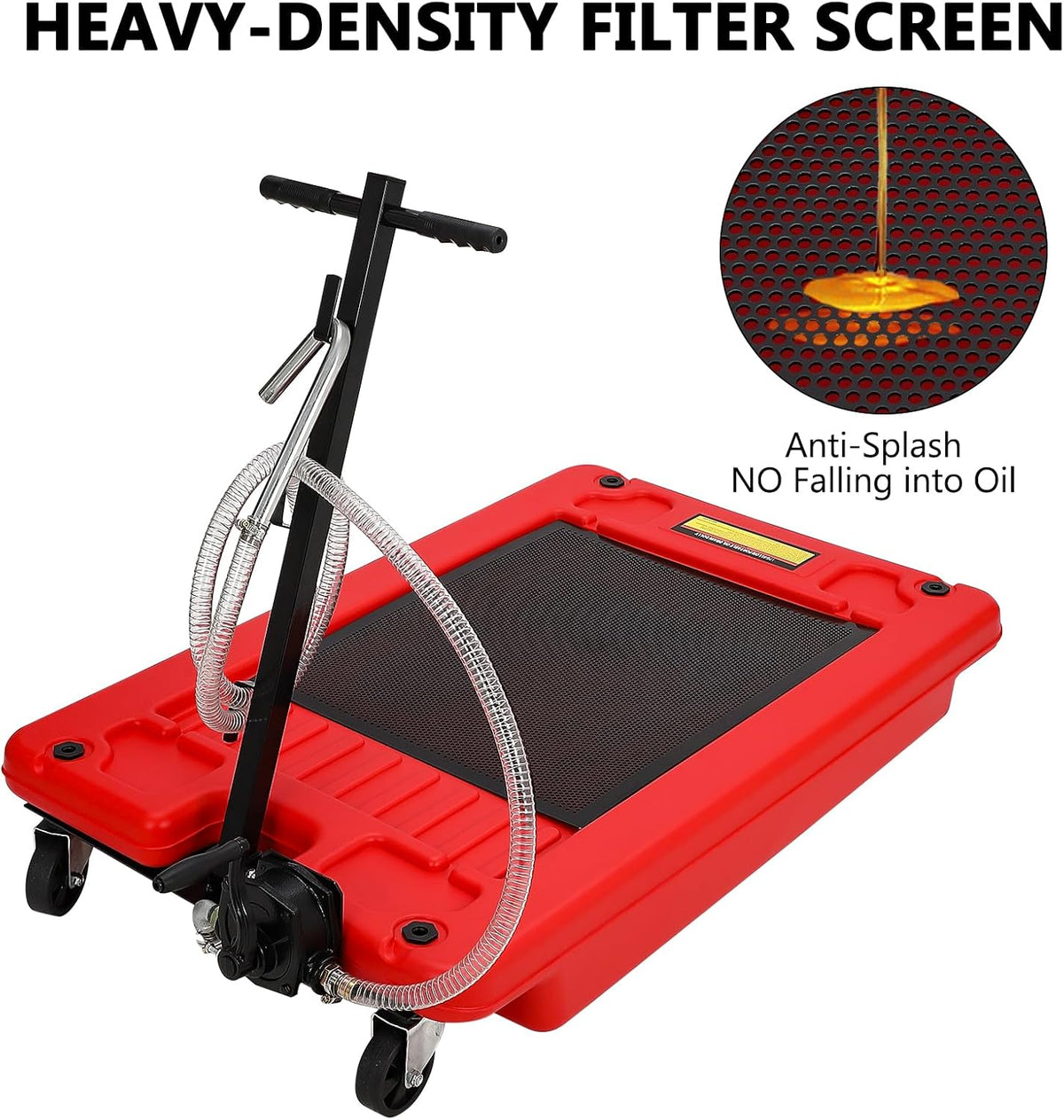 Garvee 20 gal Oil Drain Pan Oil Drain Tank, 76 L Low Profile Oil Drain Pan, Large Capacity Oil Change Pan with Manual Pump & T Foldable Hand and Wheels, 8 ft Hose Oil Drain Cart for Car, SUV, Trucks