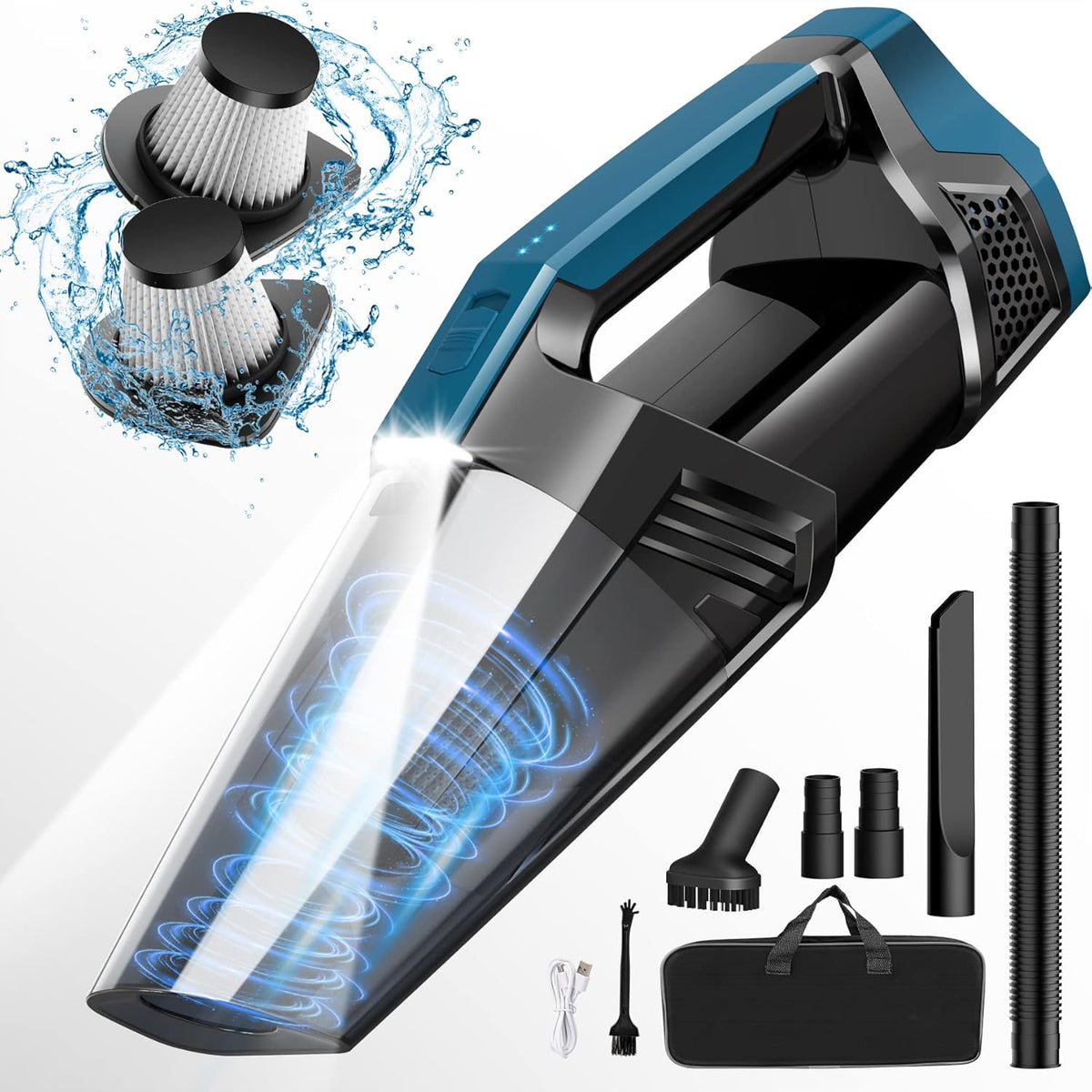 Blestan Handheld Vacuum Cordless Portable Car Vacuum with LED Light, High Power Suction, 3 in 1, Lightweight Rechargeable Hand Vacuum, Hand Held Vacuum Cleaner for Car Home Office, Pet Hair, Black