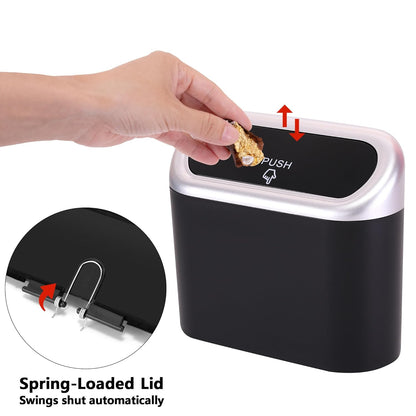 Ginsco 2 Pack Mini Car Trash Can with Lid, Small Car Garbage Can, Cute Leakproof ABS Trash Bin, Cars Accessories for Interior, Garbage Bin for Car, Home, Office with 120pcs Trash Bags Black