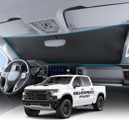 Wigoo Tesla New Model Y Accessories Windshield Sunshade [OEM Design, 100% Sun Blockage] Foldable Heat Insulation Sunshade with Storage Bag, for Model Y 2020~2026 (Juniper), Silver Coating - Colors B