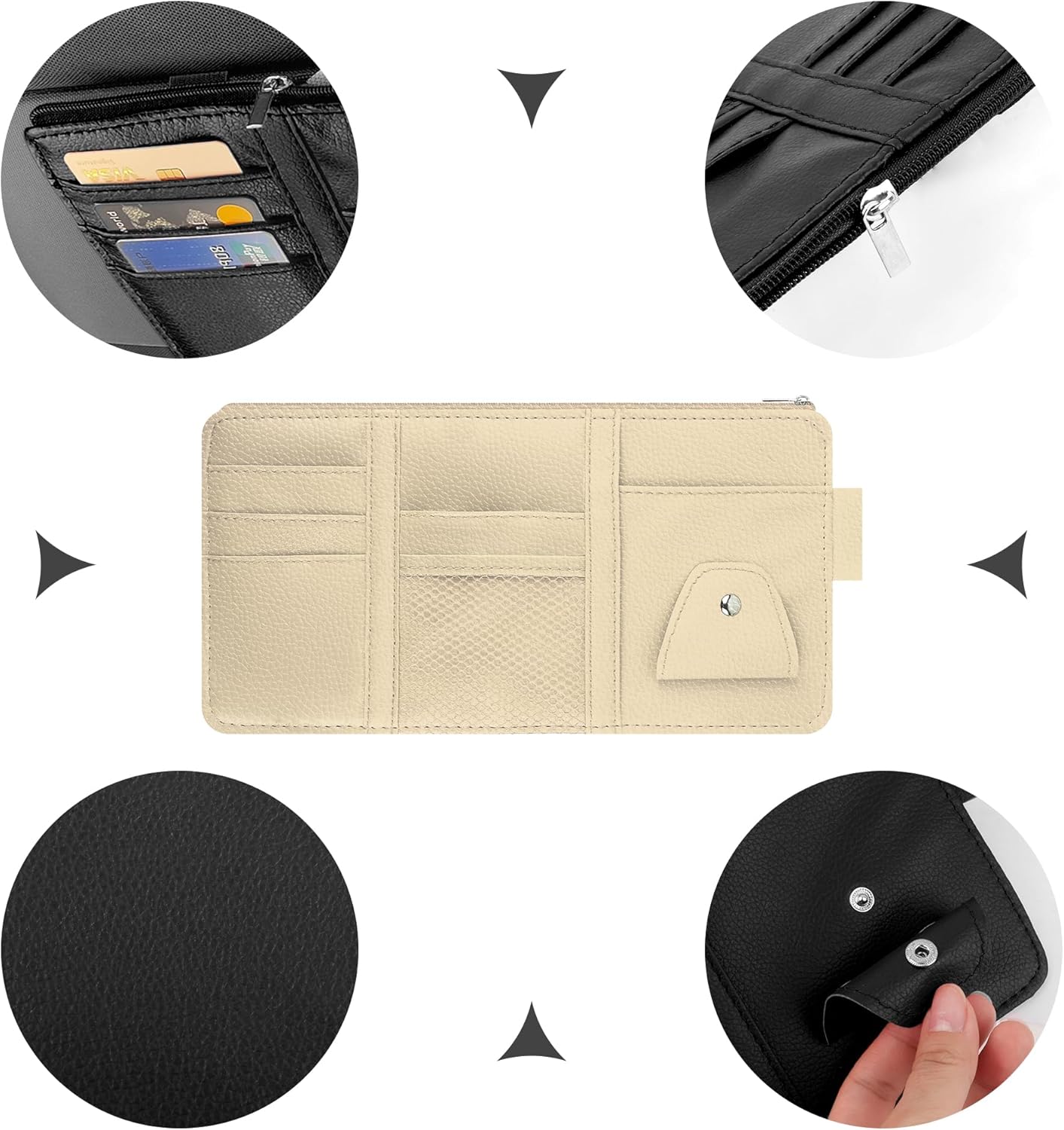OFBAND Car Visor Organizer with Sunglass Holder,Multi-Functional Car Sun Visor Organizer with Zipper for Cards,Money,Tickets,Leather Interior Accessories (Black)