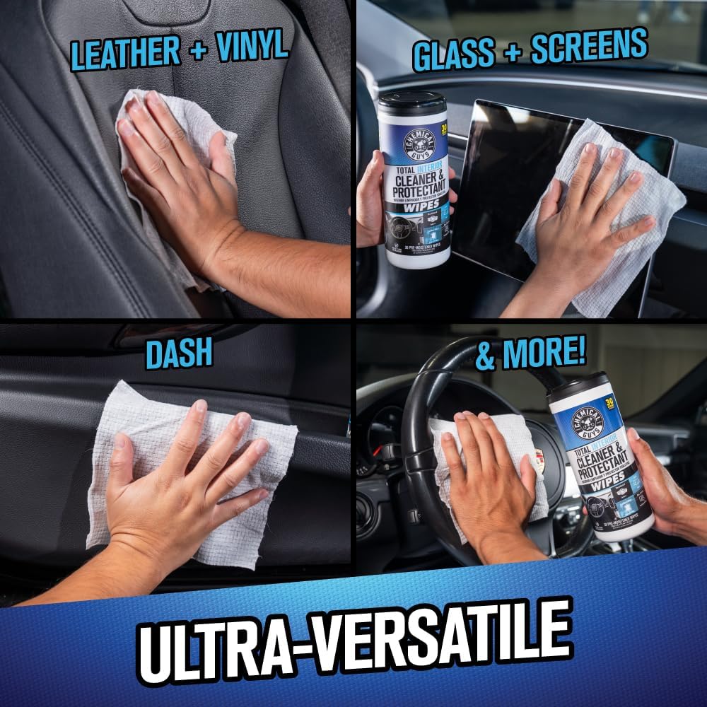 Chemical Guys Canister Wipes - VRP & Total Car Interior Cleaner & Protectant, Great for Cars, Trucks, SUVs, RVs, & More (60 Ct)