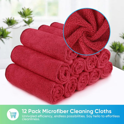 HOMEXCEL Grey Microfiber Cleaning Cloth, 12 Pack Premium Microfiber Towels for Cars, Lint Free, Scratch-Free, Highly Absorbent, Reusable Cleaning Rags for Car, Household, Kitchen, Window, 11.5"X11.5"