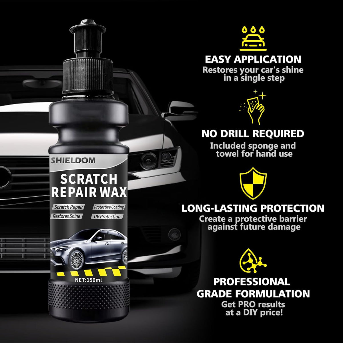 SHIELDOM Scratch Remover Car Scratches Removal Wax Vehicles Scuff & Swirl Polishing & Waxing Kits with Buffer Pad & Towel, Rubbing Compound for Automobile Paint Repair -5oz