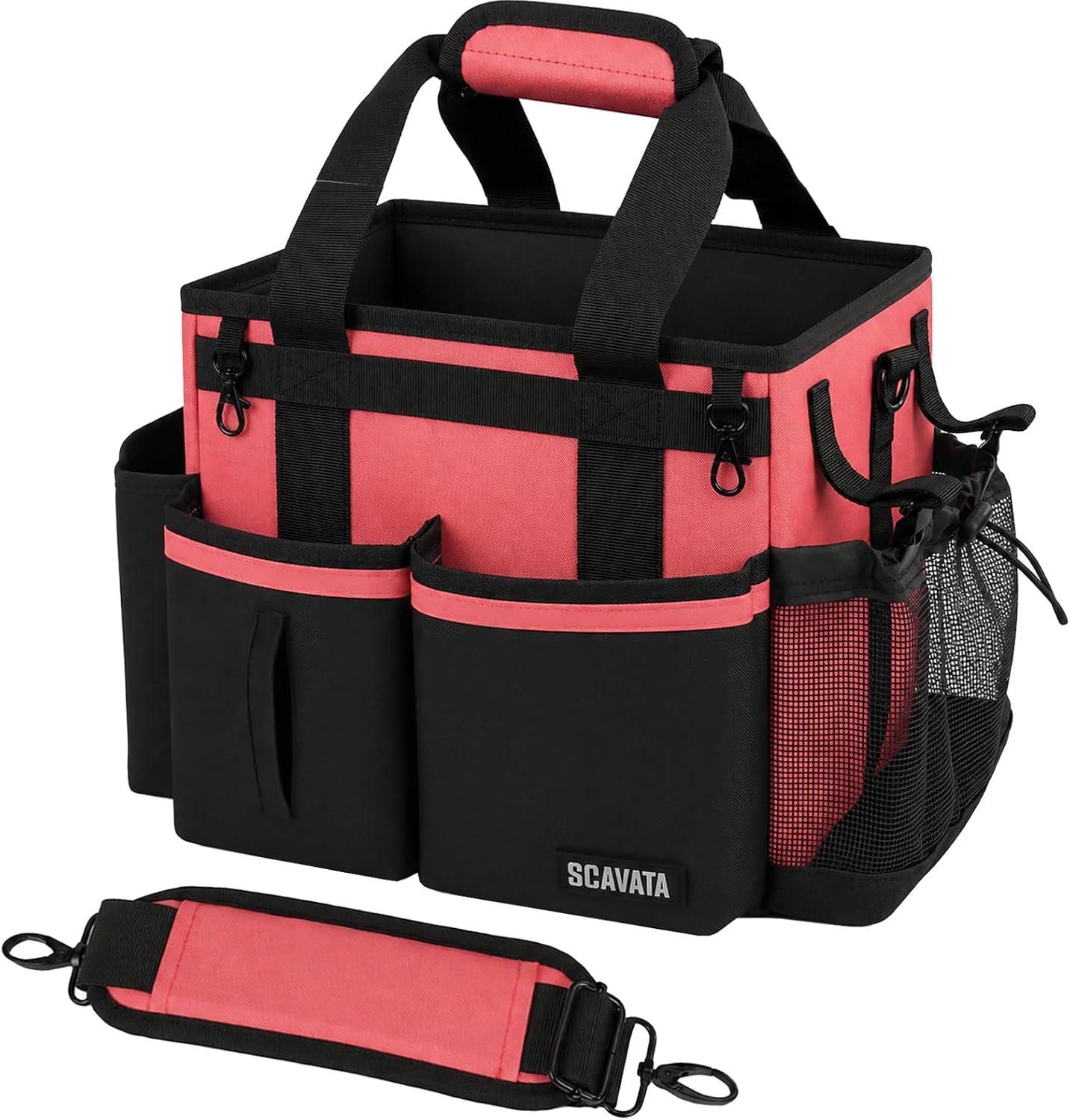 SCAVATA Compact Wearable Cleaning Caddy, Small Supplies Organizer with Handle & Shoulder Straps for Housekeepers, Under Sink & Car Cleaning Tool Organizer Bag (Black)