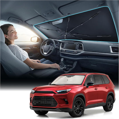 [Upgraded] Nmoiss Windshield Sun Shade Umbrella - [Vinyl Coating Heat Shield] Protect Car from Sun Rays & Heat Damage Keep Cool and Protect Interior, Spring Structure Edge Medium 56" L x 31" W