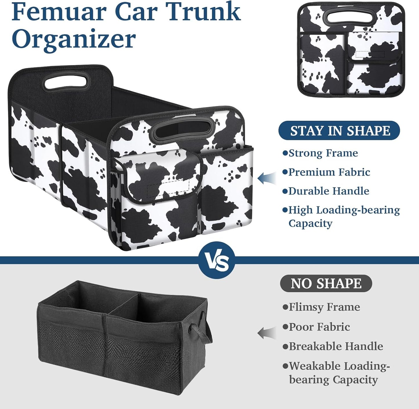Femuar Car Trunk Organizer with Large Capacity Waterproof Car Accessories for Women & Men, Collapsible Trunk Organizer for Suv/Jeep/Sedan,Tools (Black, Standard)