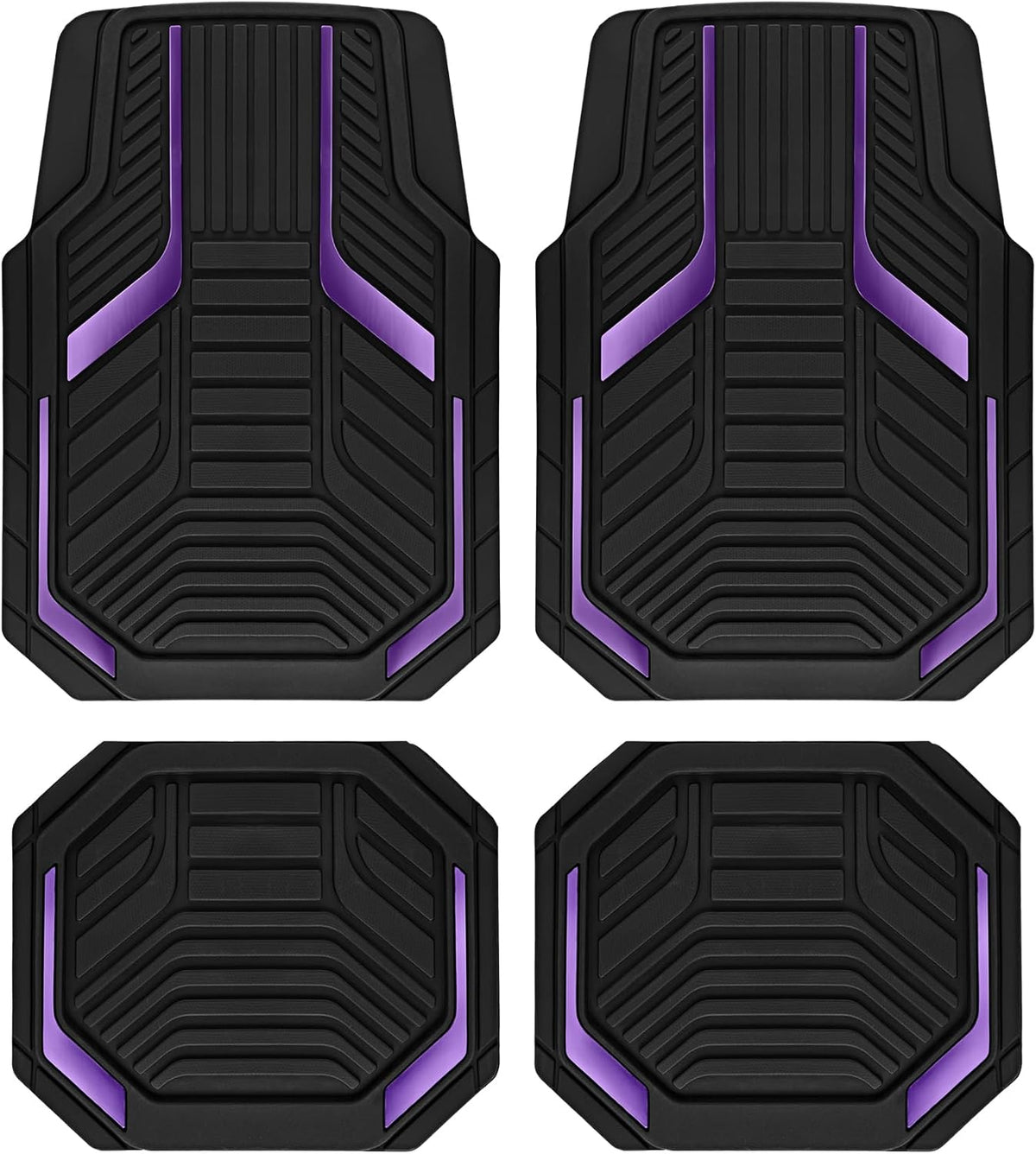PIC AUTO Heavy Duty Rubber Floor Mats, Purple Aluminum Film Car Mats Set, Front and Rear Car Mats with Anti-Slip Backing, All Weather Protection, Trim-to-Fit for Automotive SUV, Sedan, Van