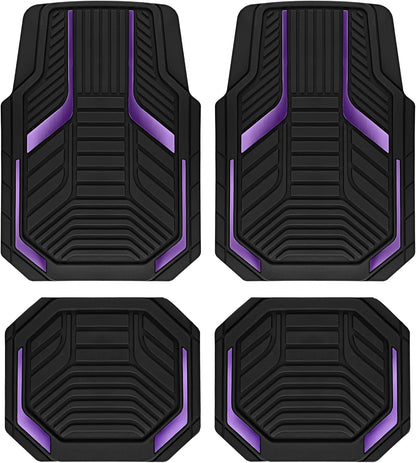 PIC AUTO Heavy Duty Rubber Floor Mats, Purple Aluminum Film Car Mats Set, Front and Rear Car Mats with Anti-Slip Backing, All Weather Protection, Trim-to-Fit for Automotive SUV, Sedan, Van