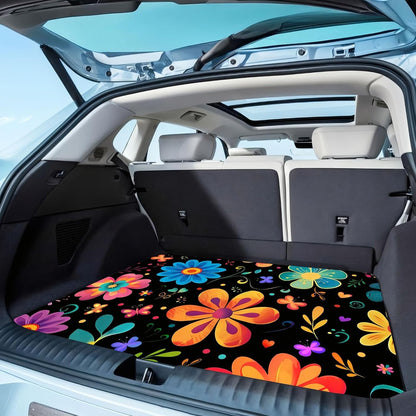 Universal Car Trunk Mat 29" x 39",Purple Colorful Flowers All Weather Trunk Protection Cargo Liner, Durable Cargo Mat Rear Trunk Liner,Stylish Vehicle Interior Accessories Suitable for Most Car Models