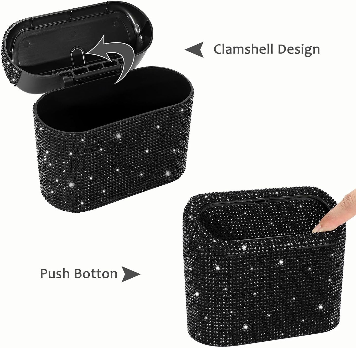 Accmor Car Trash Can with Lid, Mini Auto Dustbin Garbage Organizer Holder 2 Packs, Automotive Storage Container Bin with 60 Pcs Bags for Vehicle, Home, Office
