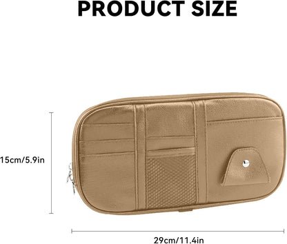 Car Sun Visor Organizer, Sunglass Holder and Storage Pocket, Card Cash Pouch with Multi-Pocket Net Zipper, Case Bag for License Pen Key, Auto Accessories for Truck, SUV, Van (Purple)