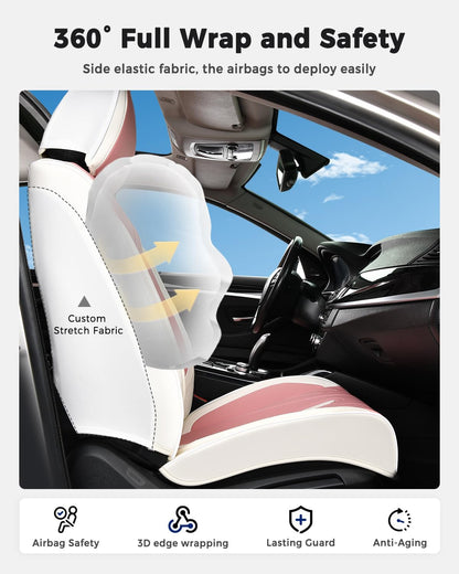 Huidasource Coffee Seat Covers Full Set, Universal Fit for Most Cars Trucks SUV, Full Coverage Leather Seat Cover, Airbag, Cupholder Compatible, Velcro Adjustable, Heaating/Cooling Function Retain
