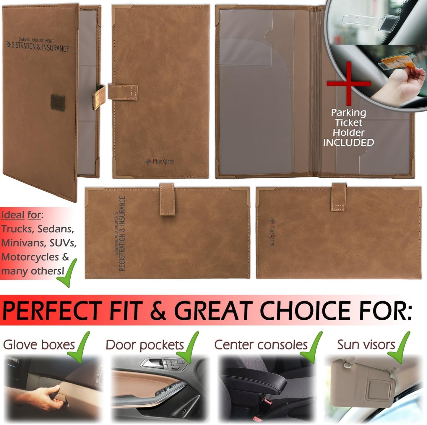 Auto Insurance and Registration Card Holder - Vehicle Glove Box Document Organizer - Car Essential Paperwork Holder for DMV, AAA, Contact Information Cards - Premium PU Leather Wallet Case - Black