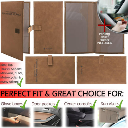 Auto Insurance and Registration Card Holder - Vehicle Glove Box Document Organizer - Car Essential Paperwork Holder for DMV, AAA, Contact Information Cards - Premium PU Leather Wallet Case - Black