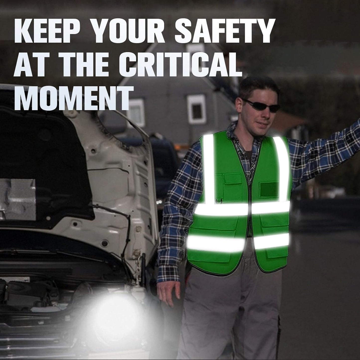 Safety Vests 20 Pack,Hi Vis Construction Vest with 5 Pockets and Zipper,Reflective Vest for Men Women Work One Size