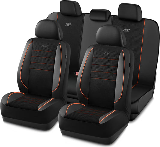 Skechers Air-Cooled Memory Foam Seat Covers,Mesh Thick Car Seat Covers,Piping Leather Car Seat Covers Front Seats,Airbag Compatible,Automotive Comfort Universal FitMost Cars,Vans,Truck,SUV,Black