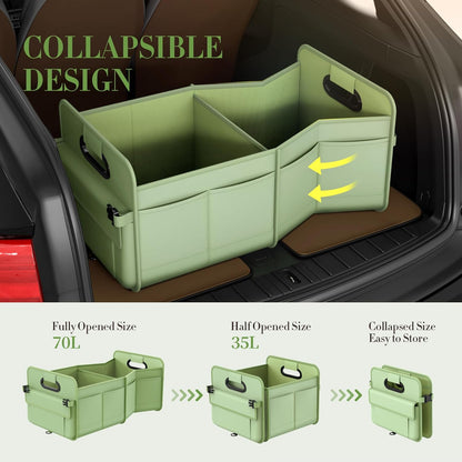 titiyiof Trunk Organizer For Suv & Sedan,Car Organizers and Storage, Waterproof Collapsible & Adjustable Straps,Sturdy Car Organization for Car Accessories, Tools,Food，Sundries,2-3 Compartment（Beige）