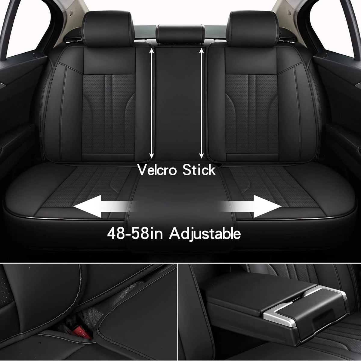 MINGBRON Car Seat Cover Full Set, Leather Car Seat Cover, Waterproof Seat Covers, Car Seat Cushion, Nappa Leather Seat Covers Car Seat Protector Universal Fit Most Cars Black