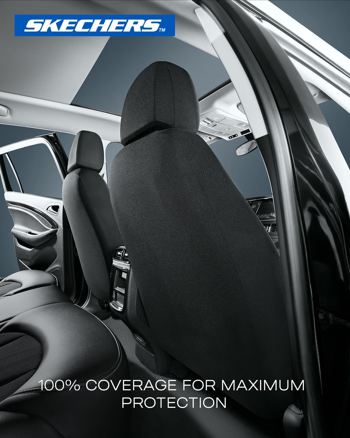 Skechers Memory Foam Seat Covers, Air Cool Mesh Thick Car Seat Covers, Car Seat Covers Front Seats Airbag Compatible, Universal Automotive Comfort for Most Cars, Vans, Trucks, SUV,Black