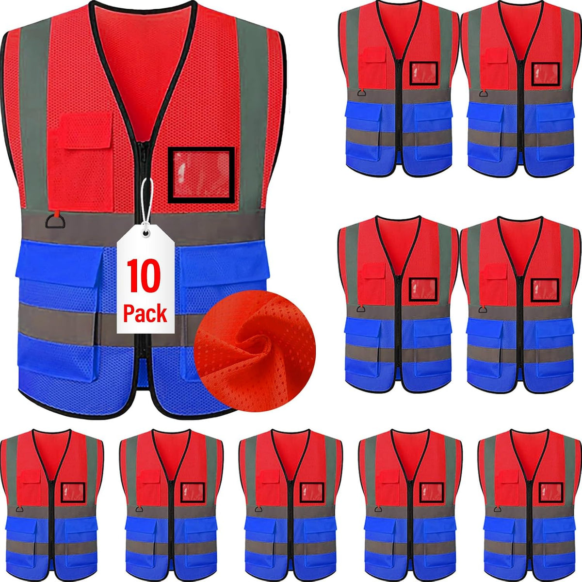 Reflective Mesh Safety Vest, Breathable Hi Vis Vest Construction Work with 5 Pockets and Zipper for Men Women