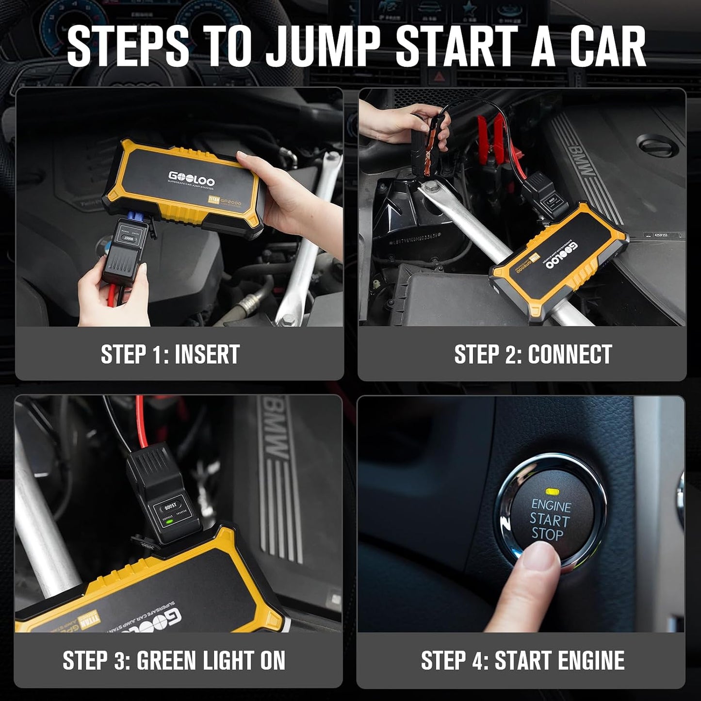GOOLOO New GP2000 Jump Starter, 12V 2000A Car Jumper Starter(Up to 8.0L Gas, 6.0L Diesel Engines), SuperSafe Portable Battery Charger, Auto Lithium Box Booster Pack with USB Quick Charge, red