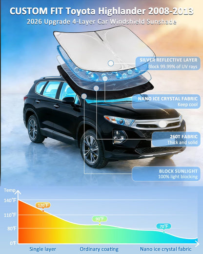 for Toyota Tacoma 2016-2023 2024 2025 2026 Sun Shade Sunshade Windshield Cover - 4 Layers Front Window Shade Custom Fit Tacoma 2Dr 4Dr Pickup Sun Visor 240T Shade Blocks UV Rays Car Accessories - Colors C