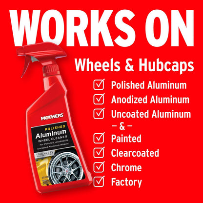 Mothers Polished Aluminum Wheel Cleaner, 24 oz. — Safely Cleans Uncoated Polished Aluminum & Anodized Wheels, Removes Brake Dust, Grease, Dirt & Grime, with Easy Spray-On, Hose-Off Formula (06024)