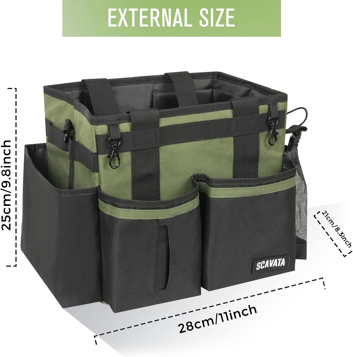 SCAVATA Compact Wearable Cleaning Caddy, Small Supplies Organizer with Handle & Shoulder Straps for Housekeepers, Under Sink & Car Cleaning Tool Organizer Bag (Black)