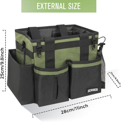 SCAVATA Compact Wearable Cleaning Caddy, Small Supplies Organizer with Handle & Shoulder Straps for Housekeepers, Under Sink & Car Cleaning Tool Organizer Bag (Black)