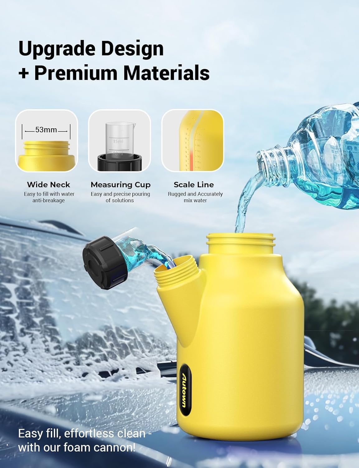 AUTOWN Foam Cannon for Pressure Washer, Car Wash Foam Sprayer with 1/4” Quick Connector, Heavy Duty Car Wash Foam Gun, Adjustable Nozzle, Wide Neck, 1 L Bottle