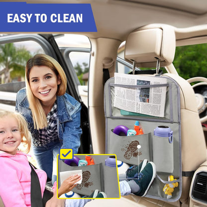 2Pack Car Backseat Organizer with Foldable Table Tray,6 Storage Pockets Car Storage Organizer with Tablet Holder,Car Seat Back Protectors Kick Mats Travel Accessories (Black)