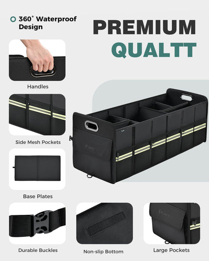FLORICH Trunk Organizer for Suv, Premium Waterproof Car Organizers and Storage, Collapsible Multi-Compartment Truck Organizer Back Seat Storage for Car