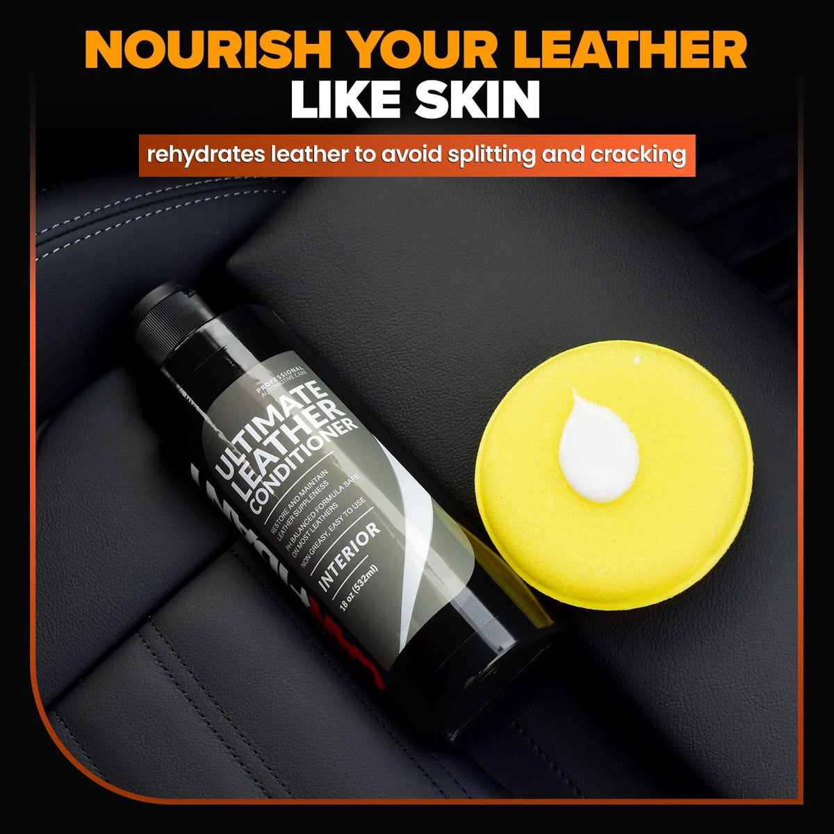 Leather Couch Conditioner & Restorer - Full Leather Restore & Conditioning Kit with Applicator Pad for Car Seats, Couch, Furniture, Shoe, Sofa, Bag & Purses - 18 fl. oz.