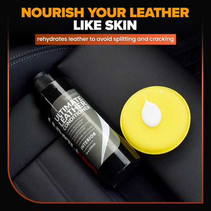 Leather Couch Conditioner & Restorer - Full Leather Restore & Conditioning Kit with Applicator Pad for Car Seats, Couch, Furniture, Shoe, Sofa, Bag & Purses - 18 fl. oz.